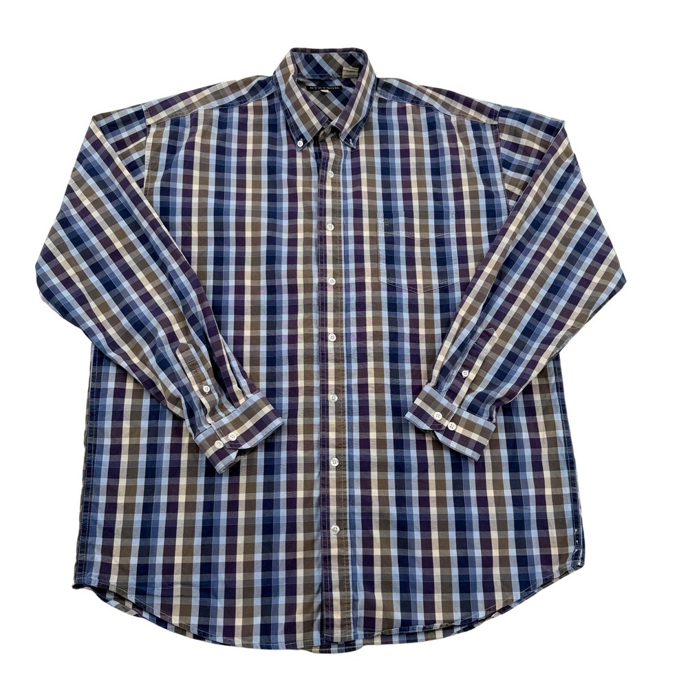 Stetson  Blue Purple Plaid Long Sleeve Button Down Cotton Western Shirt Mens XL